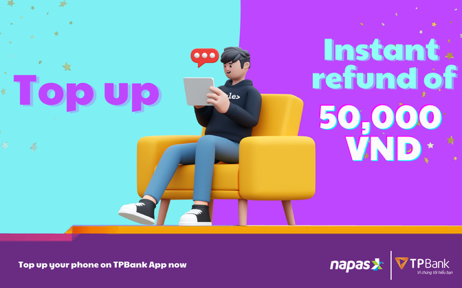 Busy golden hour, receiving thousands of hot deals of NAPAS and TPBank when topping up your phone on the TPBank app