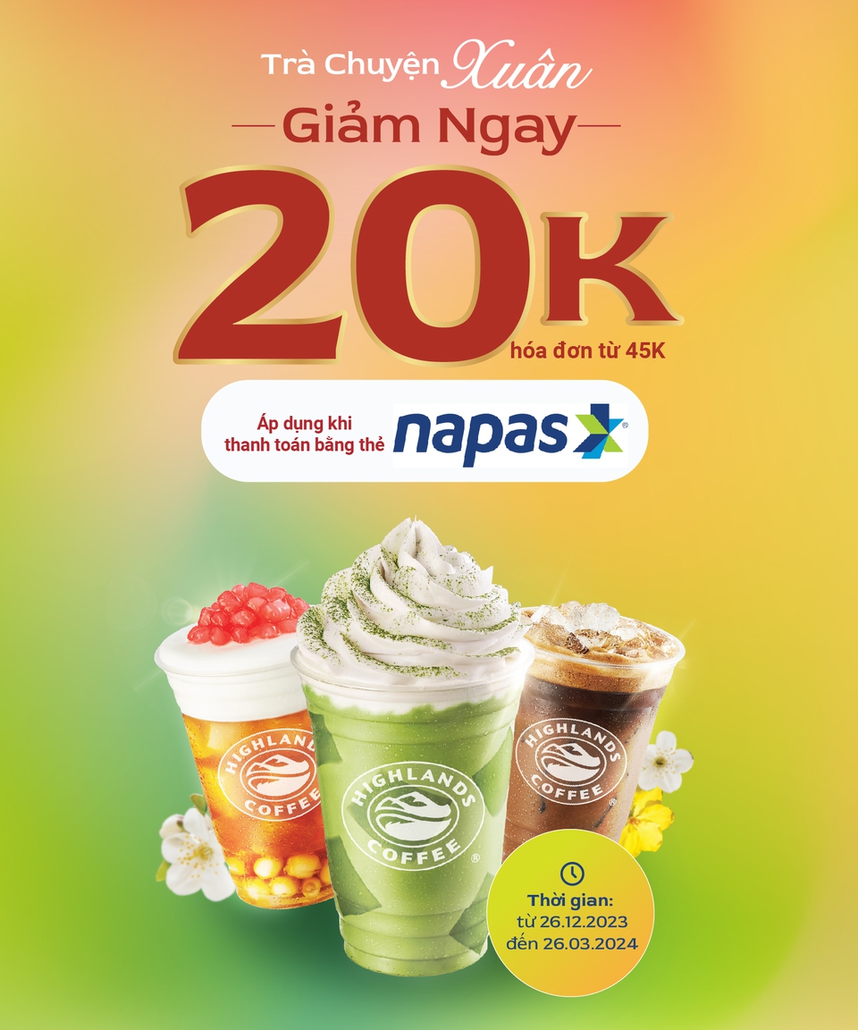 Giảm 20.000 VND cho hóa đơn 45.000 VND tại Highlands Coffee cho chủ thẻ NAPAS- Ảnh 1.